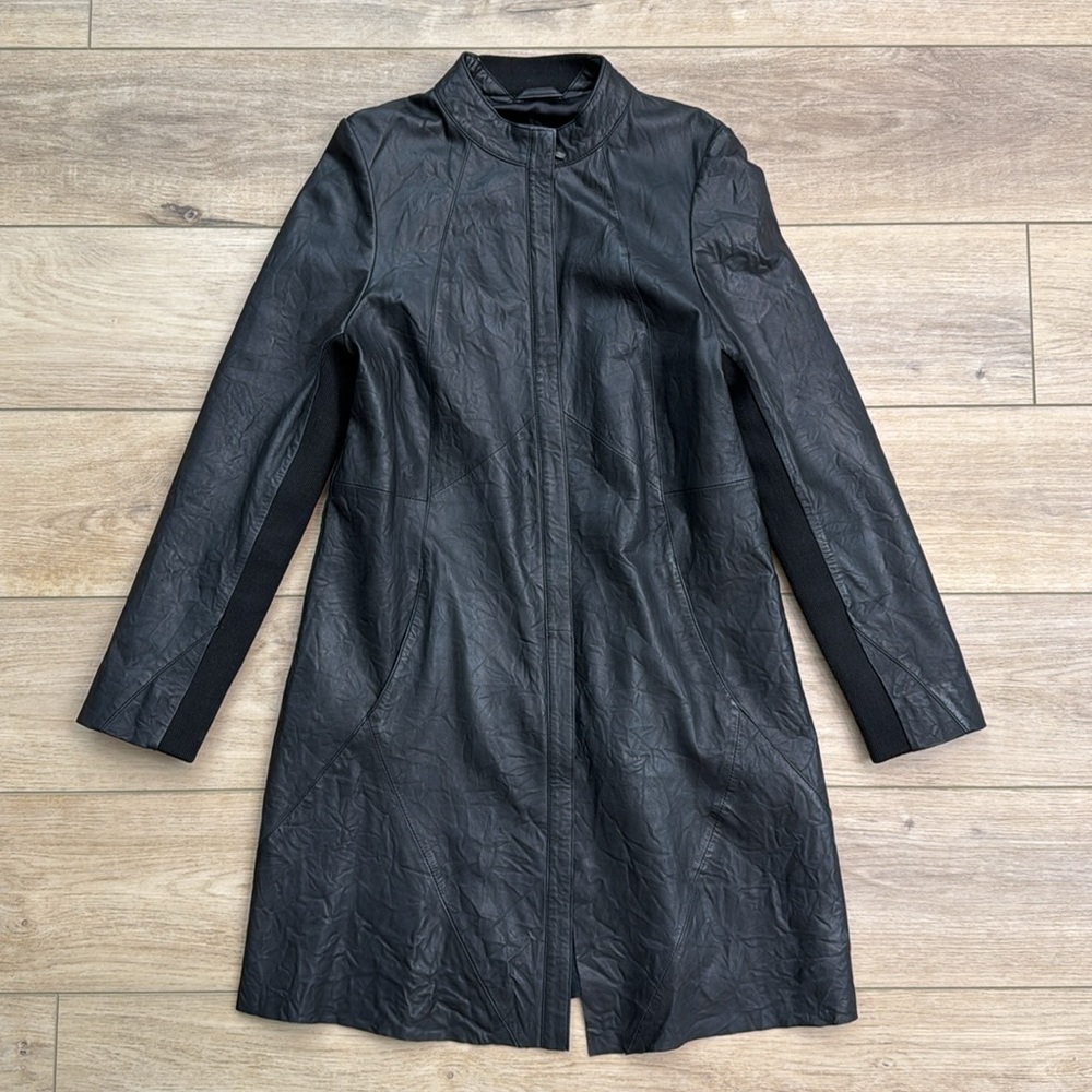 Rino & Pelle Leather Longline Jacket‎ Minimalist Solid Lightweight Womens 6